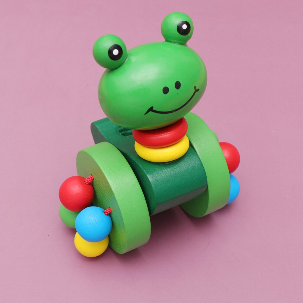 Baby skubber sjovt billegetøj tegneserie dyrevogne legetøj baby rollator trævogne legetøj skubbestang vogn legetøj (frø): Frø