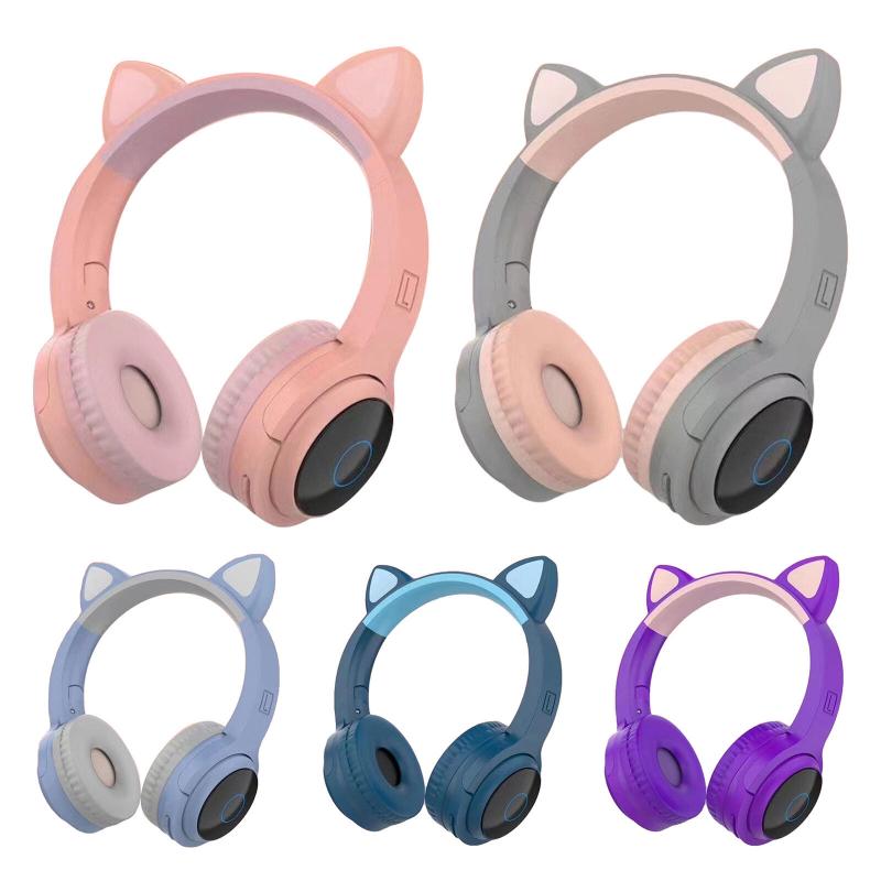 XY-203 Cat Ear Bluetooth 5.0 Headphones LED Light Noise Cancelling Girls Kids Cute Headset Radio Mic Wireless Headphones