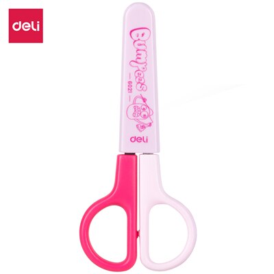 DELI School Scissors E6021 scissor with sleeve 121mm cute hand craft scissors paper for kids & student stationery 2 Color: Pink