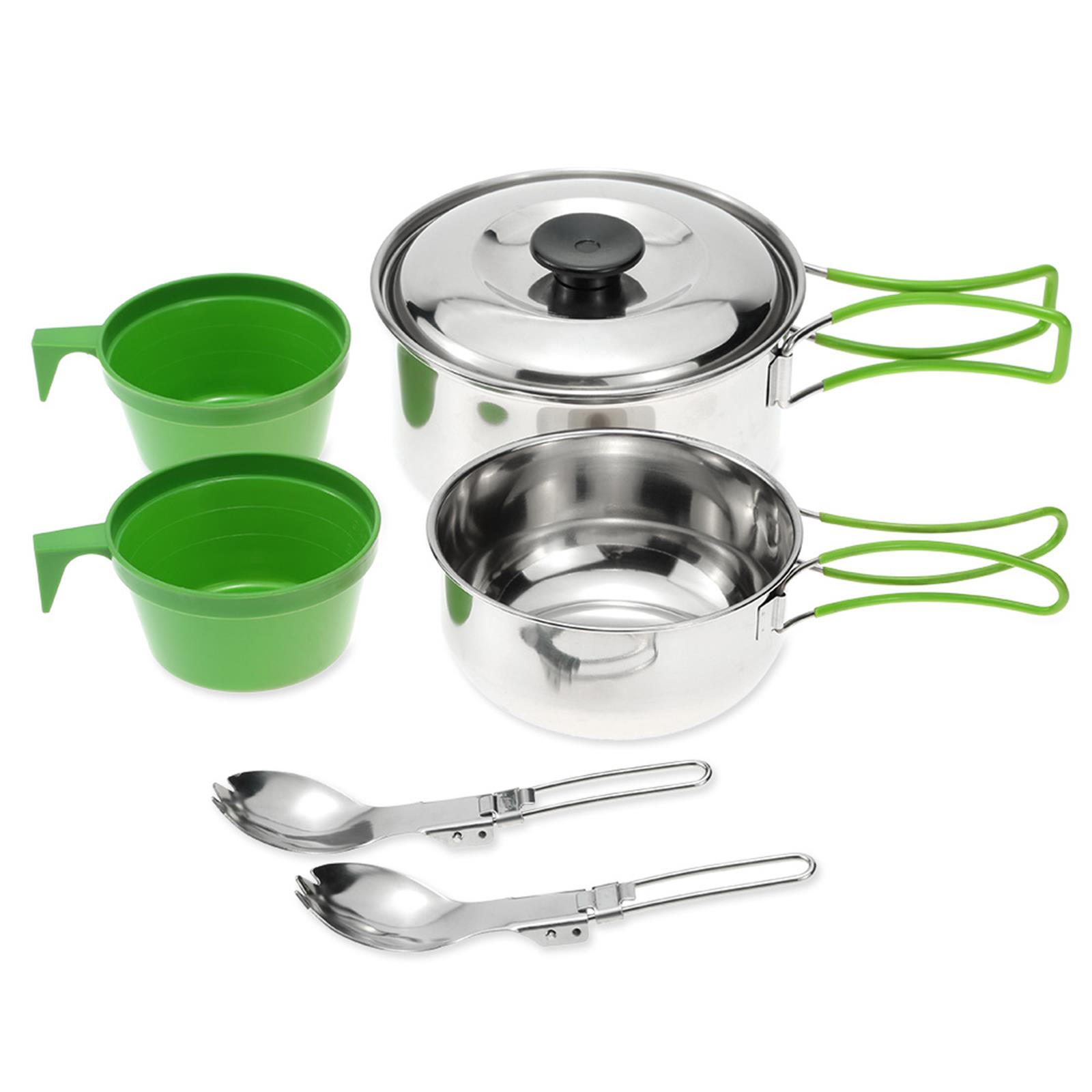 Outdoor Camping Hiking Cookware Backpacking Cooking Picnic Bowl Pot Set Stainless Steel Cook Set camping plate set