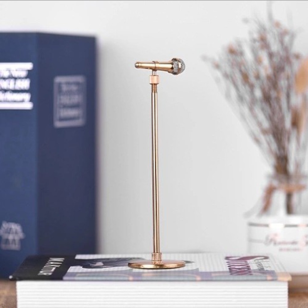 Dukkehus tilbehør, miniature mikrofon stativ model med holder & etui mini ornament børnelegetøj