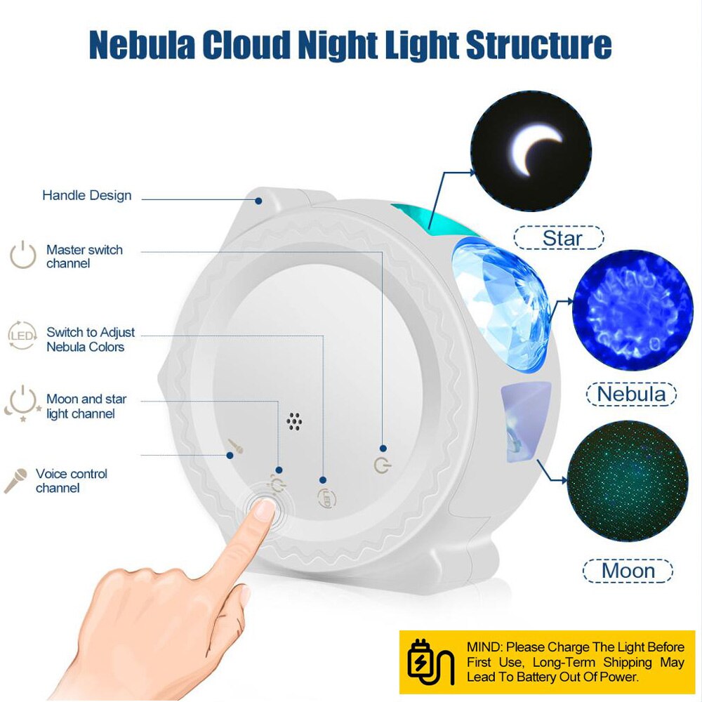 Starry Sky Projector Light LED Nebula Cloud Night Light Voice Control Ocean Waving Light Rotation Projection Lamp for Kids