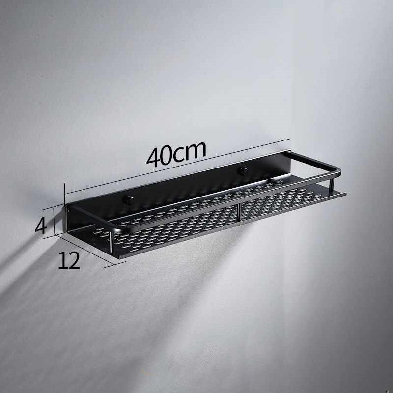 Badeværelsehylde sort aluminium vægmonteret firkantet shampoohylde kosmetiske hylder køkkennet hylde opbevaringsstativ arrangørstativ: 40cm
