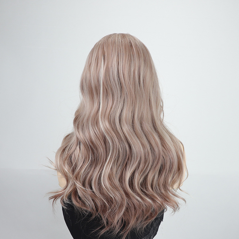 Cheveux synthétiques longs de 26 pouces (environ 70 cm), brun foncé, or rose, brun clair, cheveux bouclés de partie centrale, usage quotidien, fête,