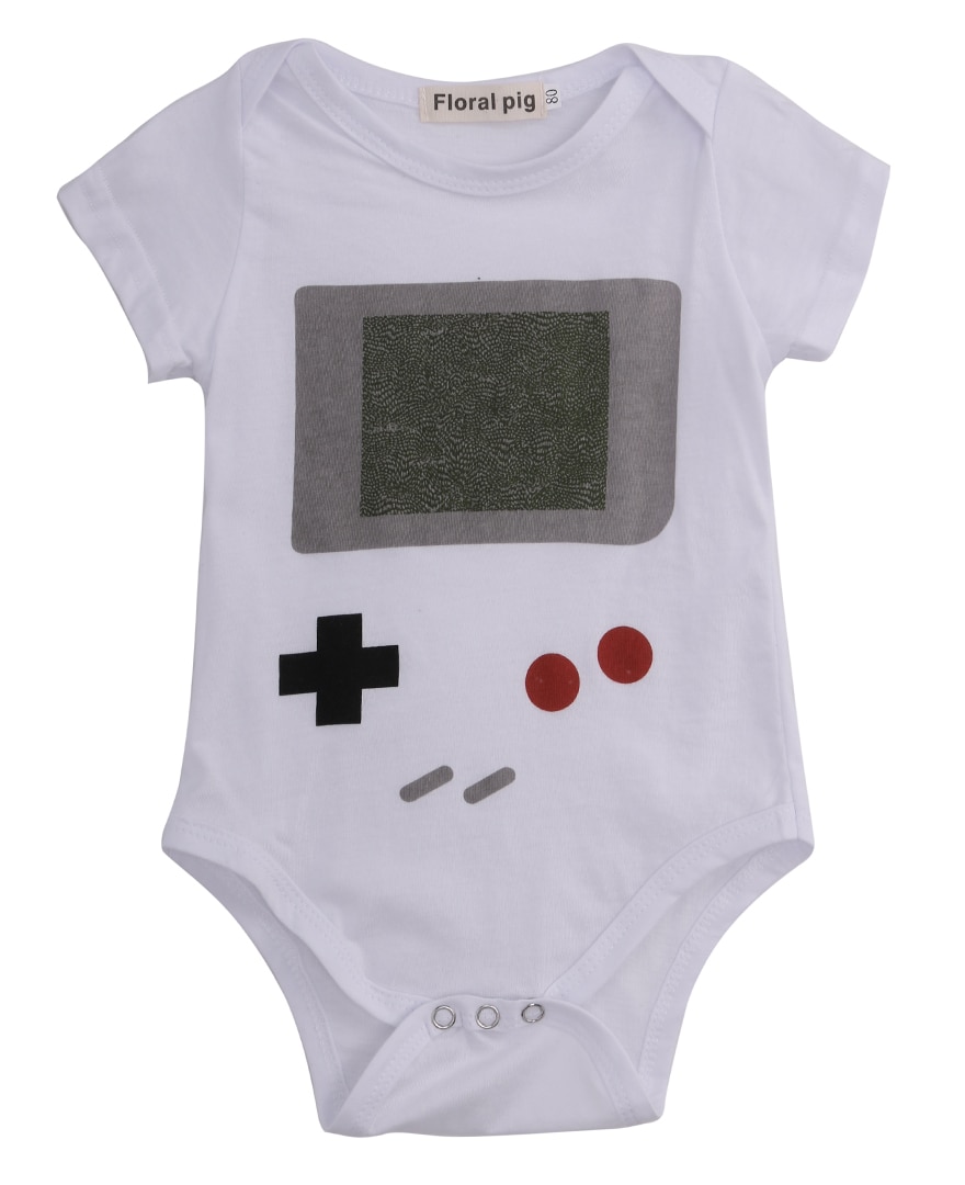 0-24M Baby Boys White Game Machine Bodysuit Kids Casual Jumpsuit Girls Outfits Infant Clothes Set