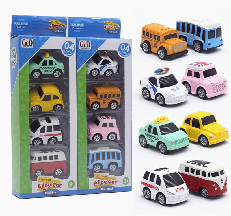 Alloy Car Q Version Pull Back Police Car Classic Car Ambulance Bus Taxi Car Model Set