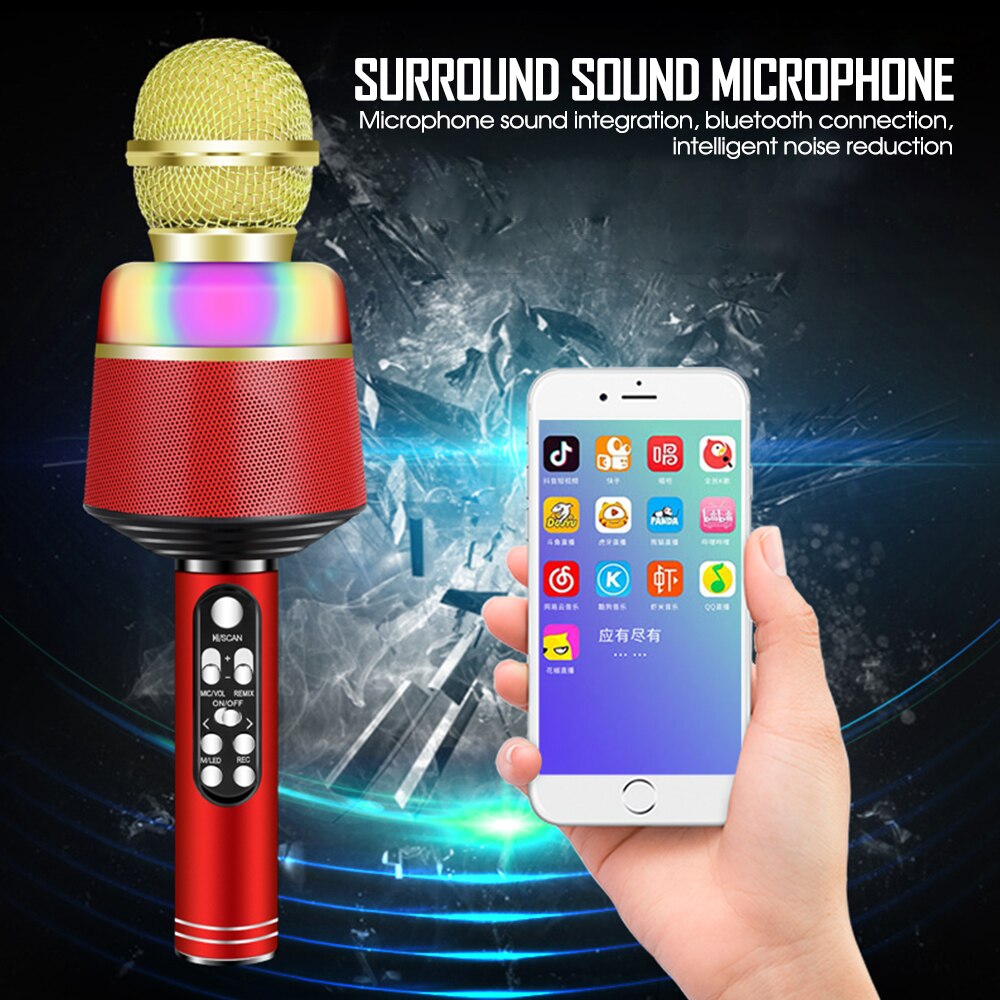 WS-858 Bluetooth MIC Microphone Wireless Handheld Karaoke USB KTV Player Speaker Handheld Microfone Player Singing Recorder Mic