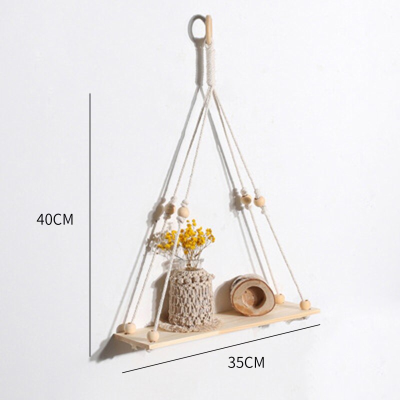 Estantes de macramé para dormitorio y plantas, decoración de Navidad Bohemia, estante de pared de madera, soporte de vela flotante, , decoración del hogar: style A