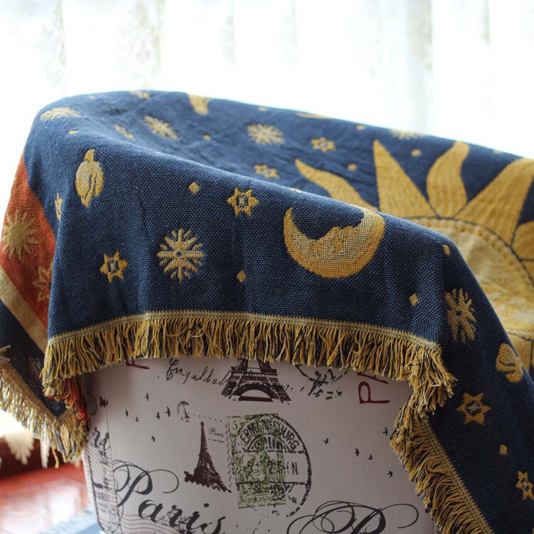 Verdikt dubbelzijdig katoenen draadgebreide deken met kwastje, vintage britse stijl deken, bankhoes, beddekens