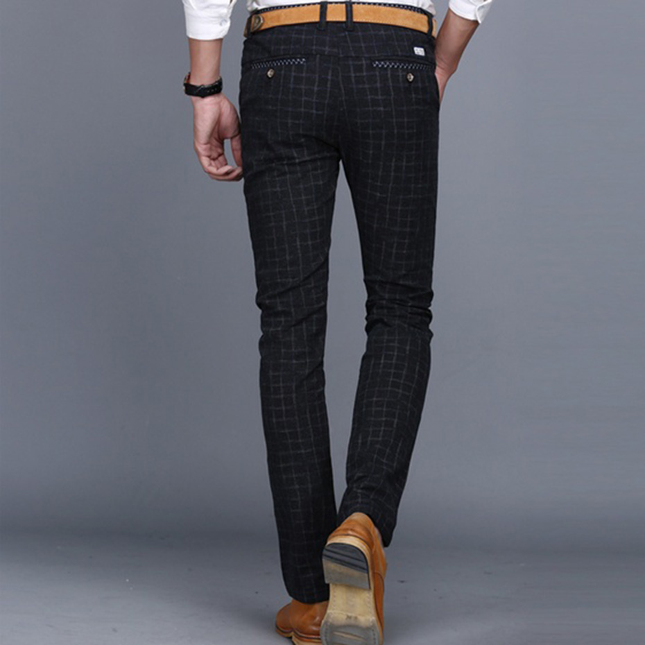 Pantalones De Vestir a cuadros para Hombre, pantalones ajustados, pantalones De verano para Hombre