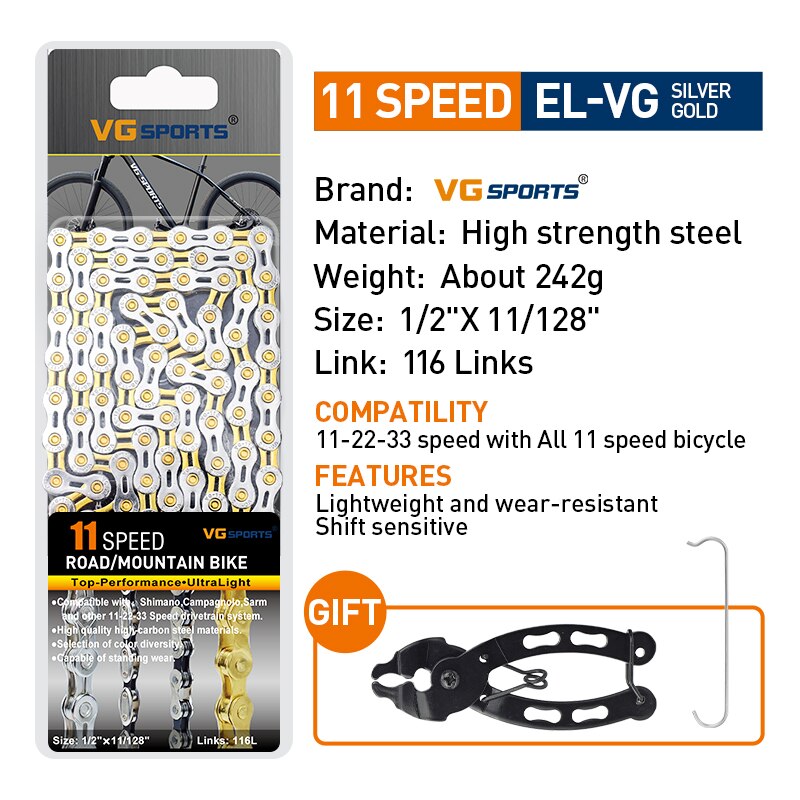 VG Sports Bicycle Chain 6 7 8 9 10 11 Speed 8s 9s 10s 11s Velocidade Titanium Rainbow Gold MTB Mountain Road Bike Chains Parts: VIOLET/紫罗兰