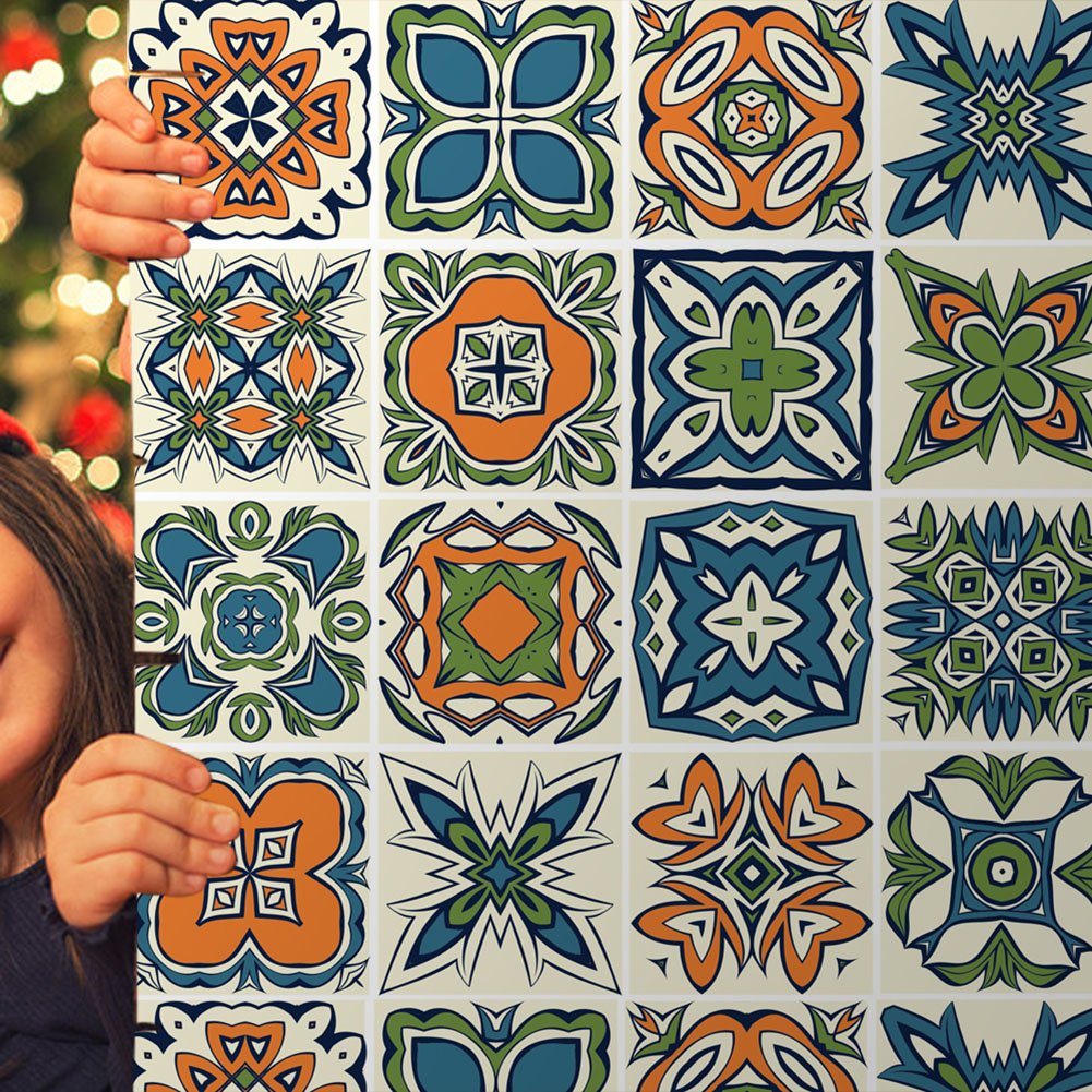 Funlife Decorative Moroccan Tiles PVC Tile Stickers,Retro Wall Art Decal,Adhesive Waterproof Kitchen Bathroom Furniture Decor