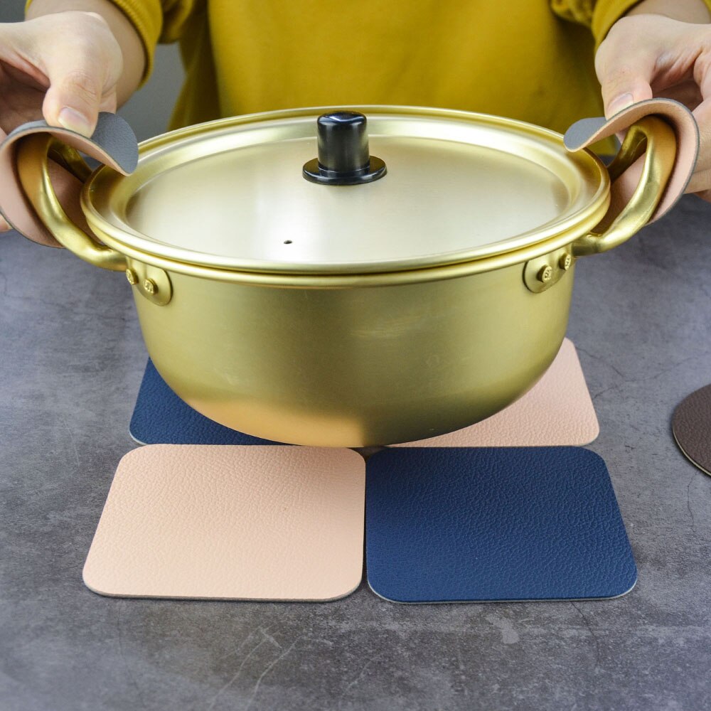 6 st pu läder glasunderlägg kopp matta dubbel färg glasunderlägg dukat bord bordstablett kaffe te pad dryck hållare heminredning
