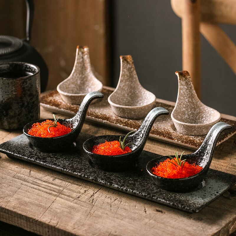 FANCITY-plato de caviar japonés, platillo de cerámica para restaurante, plato retro pequeño, plato de salsa de soja