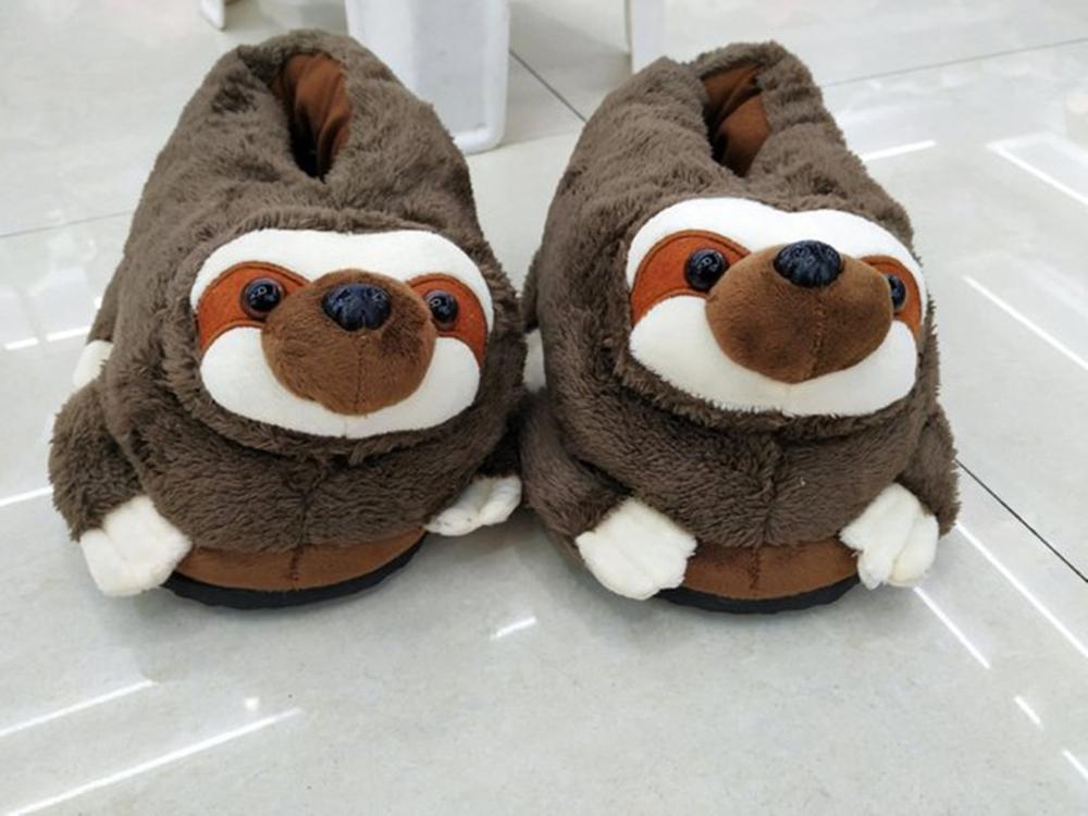 Hiver chaussons pour hommes , tricolore gros yeux chien mignon dessin animé grande tête coton pantoufles en peluche chien coton pantoufles