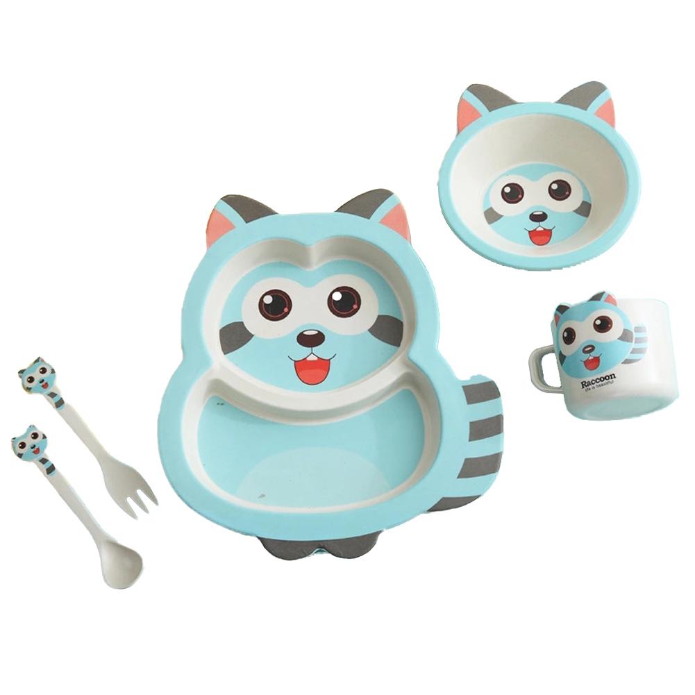 5pcs/set Baby Dish Training Tableware Children Cute Cartoon Feeding Food Dishes Kids Dinnerware with Bowl Cup Spoon Fork Plate: B