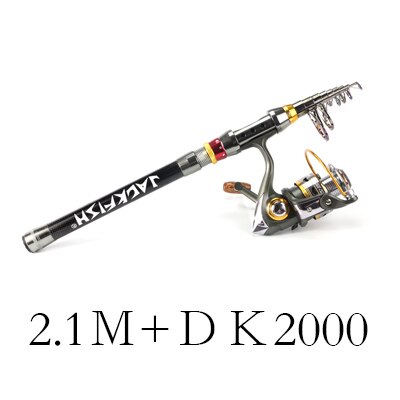 Jackfish komplet sæt teleskopfiskestang + fiskehjul med spinnende fiskehjul havstang kombi 1.8-3.6m stang+hjuls fiskegrej: 2.1m