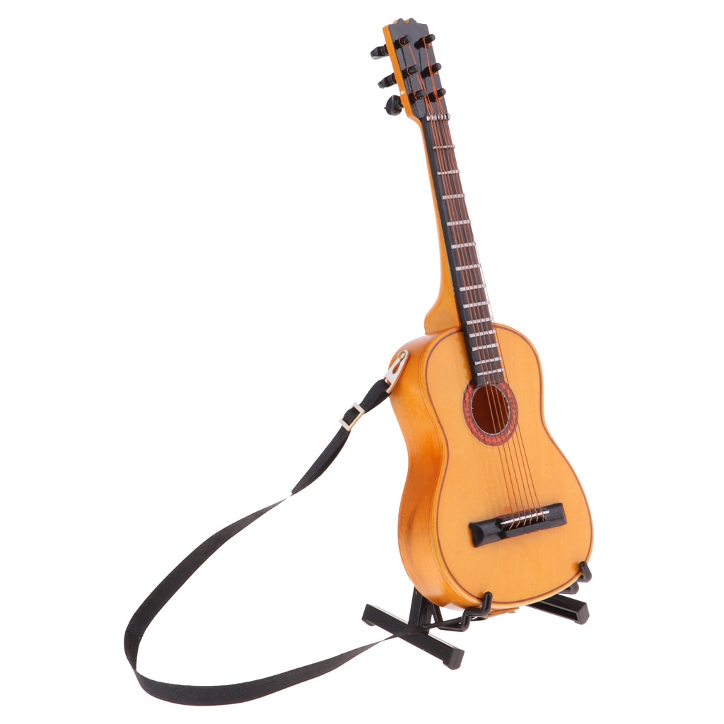 1/6 Schaal Houten Gitaar Akoestische Basgitaar Speelgoed Miniatuur Collectible Ambachten