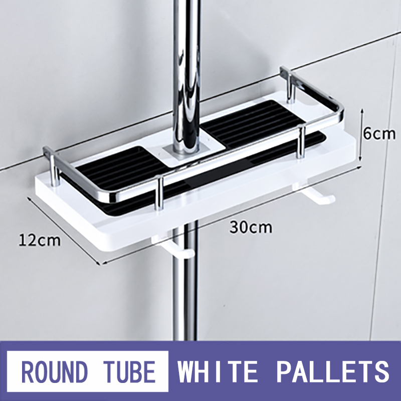 Wall Household Item Bathroom Shower Holder Rack Organizer Bathroom Shelf Shampoo Tray Stand No Drilling Floating Shelf for Shelf: WHITE