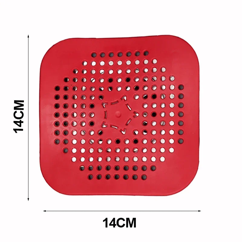 Filtro receptor de pelo de drenaje, colador antibloqueo para fregadero, bañera, suelo de la ducha, cubierta de tapón de silicona, accesorio para cocina y baño, 1 Uds.: Rojo