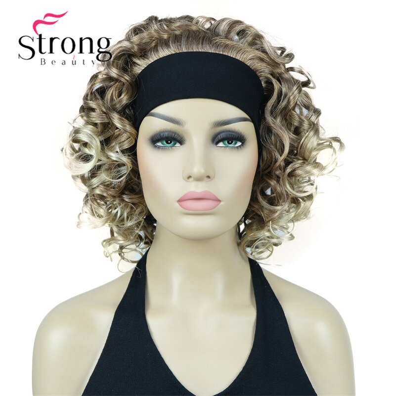 Blonde Highlights Short 3/4 Women's Synthetic Wigs Hairpiece Curly Hair Piece with Headband COLOUR CHOICES: P4/613