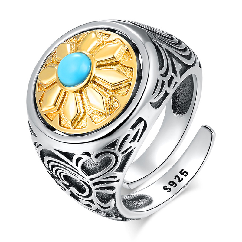 Zabra 925 Sterling Argento Spin Anello per Le Donne Degli Uomini Formato Aperto 2 Scelte di Buddha Sei Parole Anello con Sigillo Vintage Rock gioielli: Flower  11g