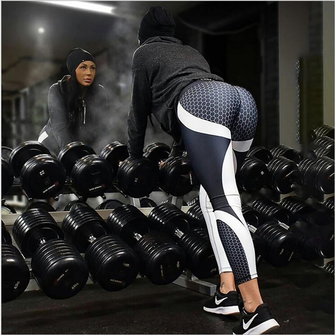 mesh mønster skrive ut leggings Fitness leggings til kvinner sportslig trening leggins elastisk slank svart hvit bukser Fitness