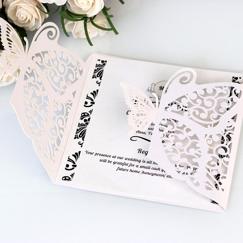 10 stk hule sommerfugl bryllup invitation kort kort papir og dækningssæt til bryllupsfødselsdag brusebad fest dekoration