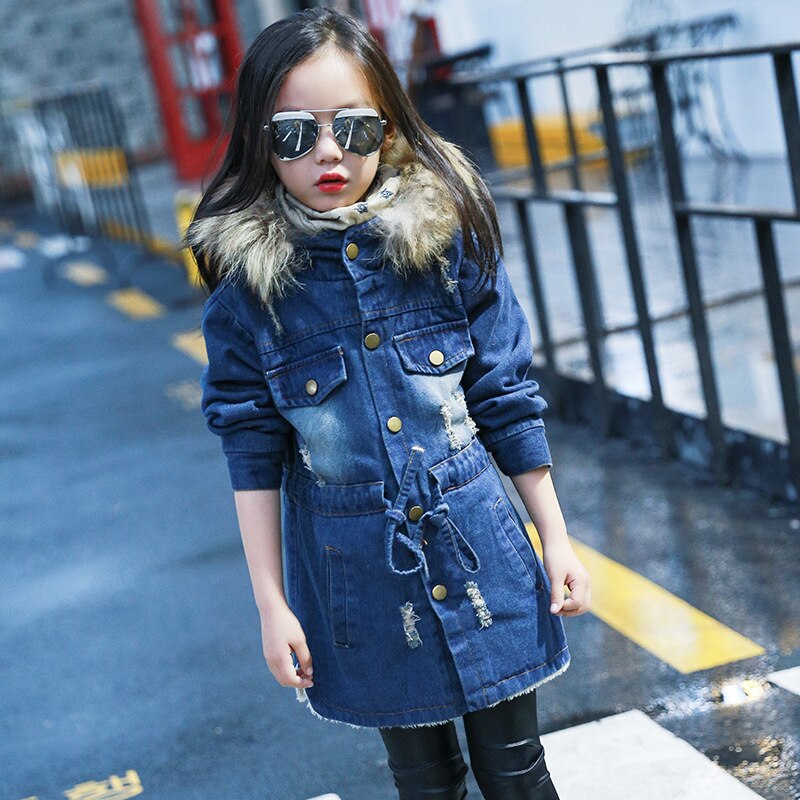 2020 di nuovo Modo Giacca di Jeans Cappotto di Inverno Vestiti Della Ragazza Lungo Frangivento Per Le Ragazze Dei Bambini del Vestito Giacca Bambini Cappotto 4-12 anni di Età