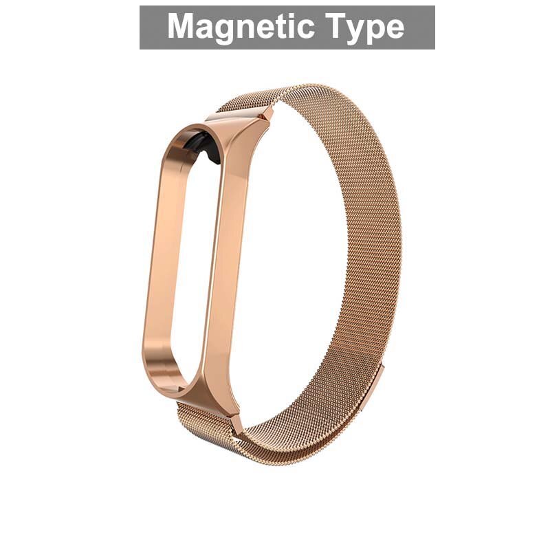 Rvs Pols Bandjes Voor Xiao Mi Mi Band 3 4 Metalen Horloge Band Smart Armband Voor Mi Band 4 3 Riem Vervangbare Horloge Bandjes: Gold Magnet Type