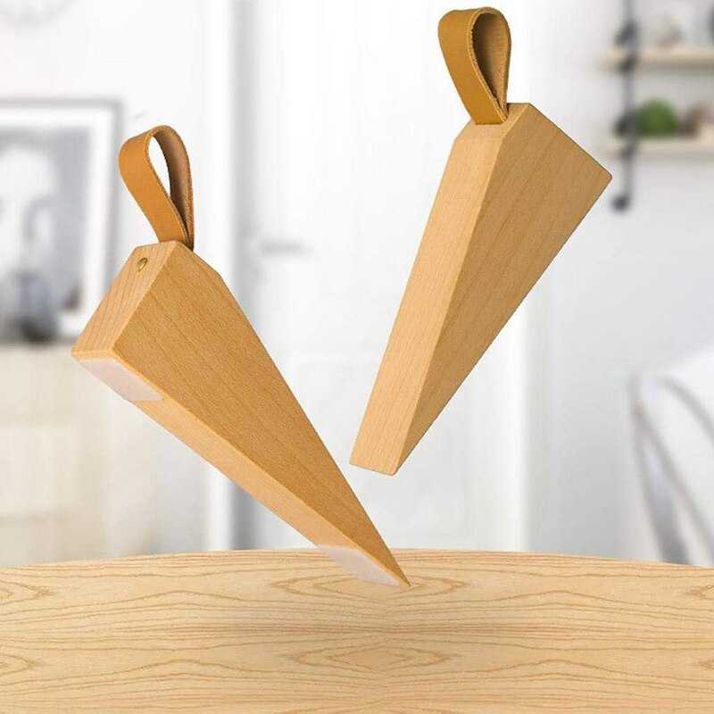 Tope de puerta de madera, cuñas de puerta antideslizantes de madera maciza, cuña de Tope de puerta resistente y duradera, Tope de puerta de seguridad (4 piezas)