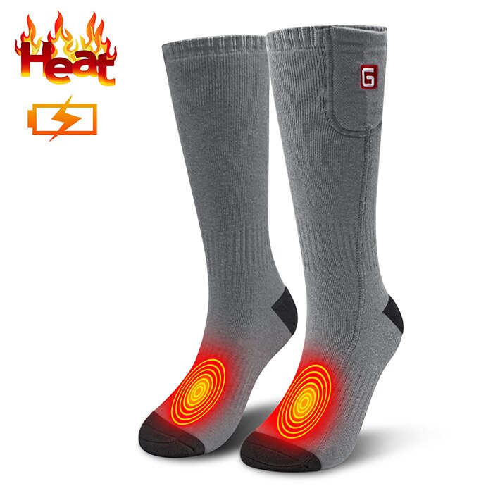 Opvarmede sokker til kronisk kolde fødder til kvinder og mænd kolde udendørs sport 3.7 spændingsjusterbare temperatur termosokker: Grå