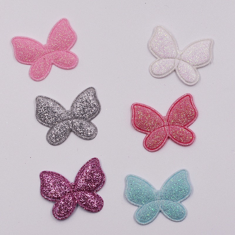 100 stks/partij 3x2.5 cm Glitter Vlinder Vilt Padded Applique voor DIY Kinderen hoofddeksels Accessoires En DIY Craft Decoratie
