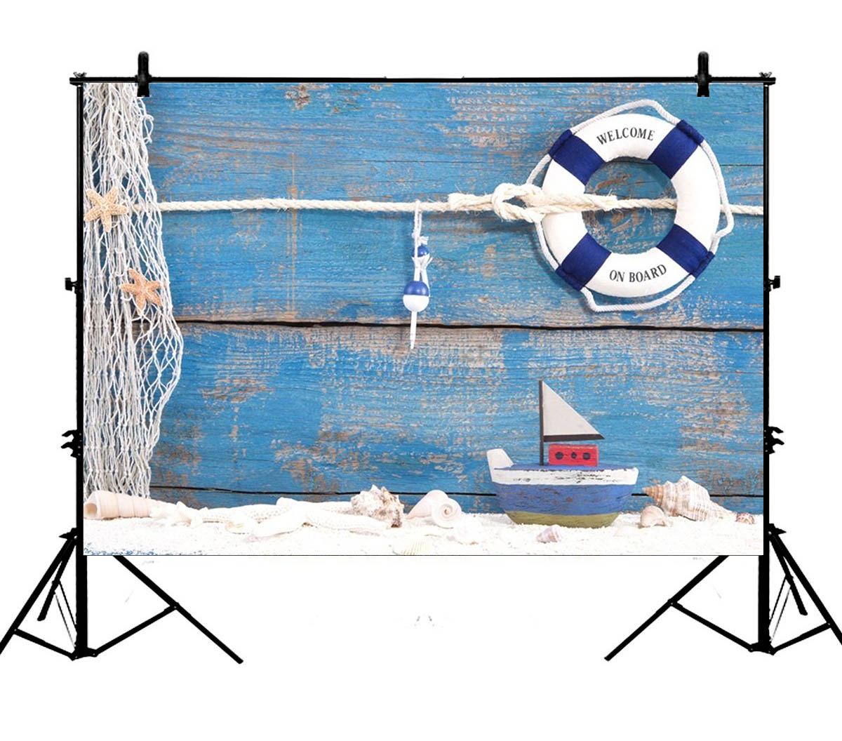 5x7ft Board Plank Zwemmen Ring Zeil Boot Zeester Zeeschelp Polyester Foto Achtergrond Portret Achtergrond