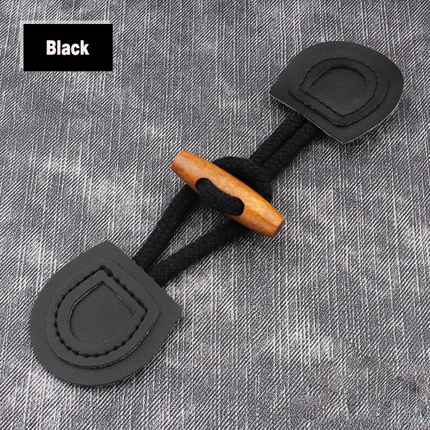 1Set Horn Buttons Duffle Coat Jacket Fasteners Toggle with Leather Patch Buckle Buttons for Overcoat Decor Sewing Accessories: Black