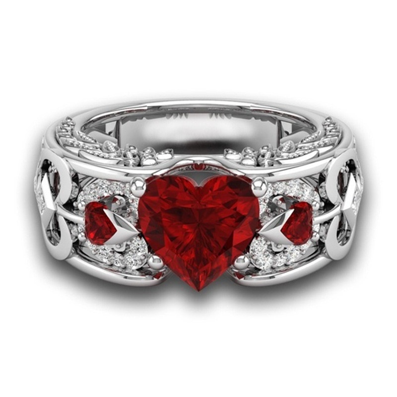 Klassische Frauen Rot Herz Zirkon Ring Prinzessin Ring Hochzeit Engagement Zubehör Schmuck Für Weibliche Freund Beste