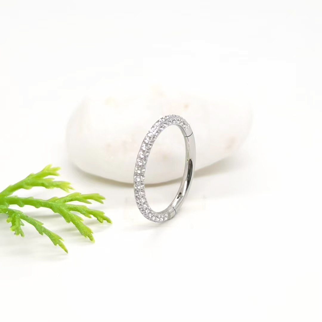 1PC G23 Titanium Clicker Hoop Earrings Nose Rings CZ Zircon Septum Piercing Tragus Cartilage Helix Ear Piercing Body Jewelry 16G: GRAY / Light Yellow Gold Color