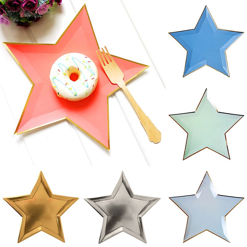 Wegwerp Servies Bruiloft Decoratie 8Pcs/1 Pack Effen Kleur Vijfpuntige Ster Papier Lade Verjaardagsfeestje Decoraties kids