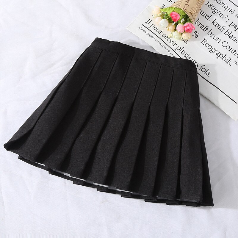 Toddler Girl Skirt Summer Girls Pleated Skirt Casual Kids Girl High Waist Plaid Skirts For School Uniform Students Clothing: black