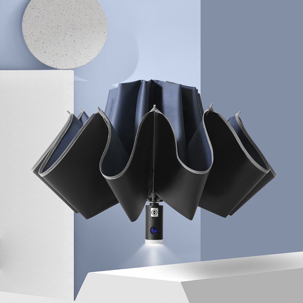 Creativa sombrilla de 10 huesos de vinilo, nueva linterna, paraguas inverso, impermeable, ropa de lluvia, tela de impacto, botón automático, batería G3