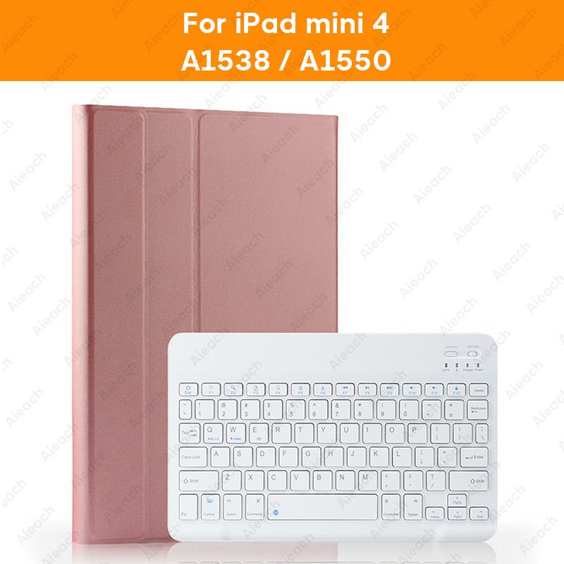 Aieach Leather Keyboard Case For iPad Mini 1 2 3 4 5 case With Pencil Holder Bluetooth Keyboard Cover for iPad Mini 5 Case: mini 4 Pink