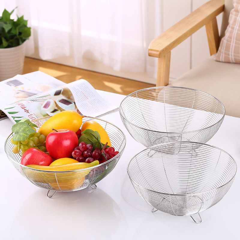 Fruit Basket Container Bowl Stainless Steel Wire Kitchen Drain Rack Vegetable