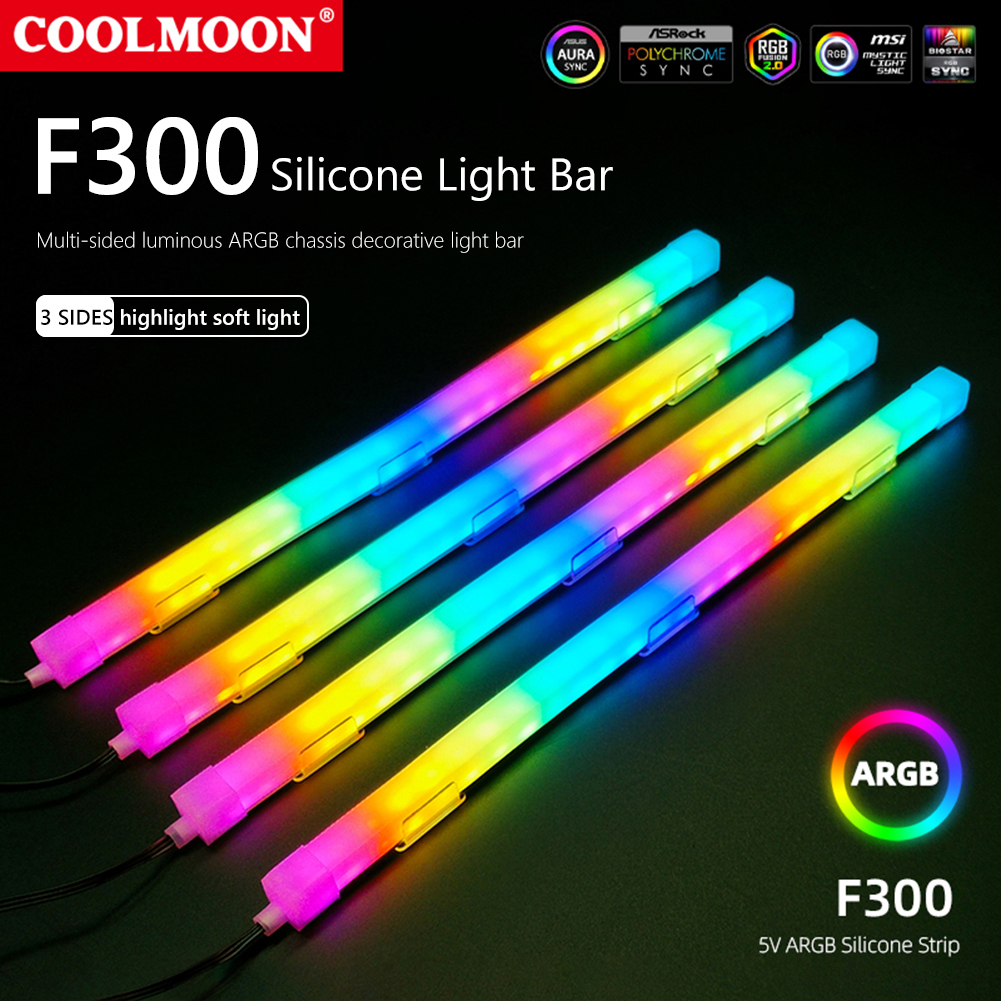 1/2PCS COOLMOON 30cm Aluminum alloy RGB PC Case LED Strip Magnetic Computer Light Bar 5V/3PIN Small 4Pin ARGB Motherboard Light