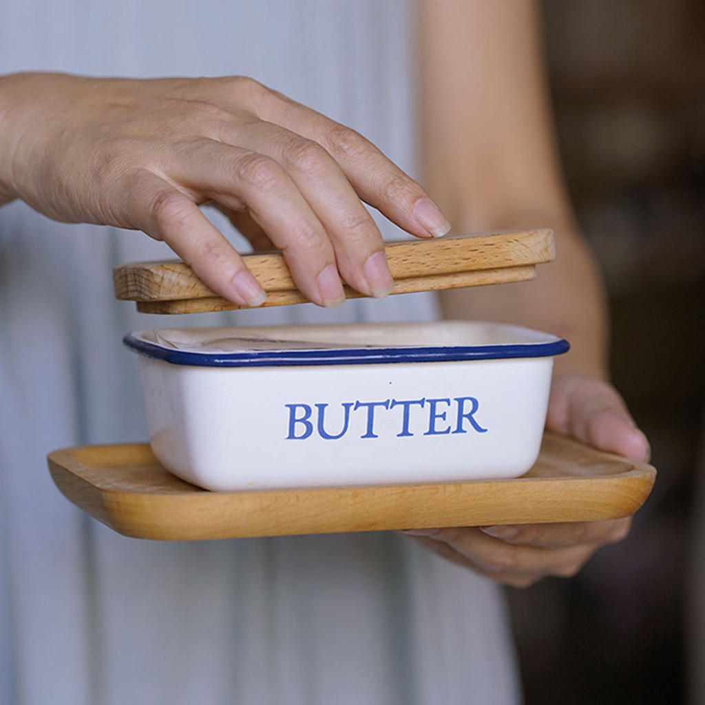 Beurrier en émail avec couvercle, conservation à brides, Vintage, garde-beurre pour comptoir, utilisation quotidienne, réfrigérateur, noix à fromage
