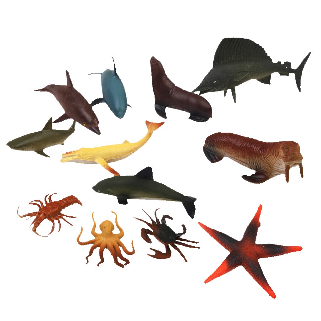 12 Various Marine Animals Model Plastic Ocean Figures Creatures Display Kid Multicolor Toys