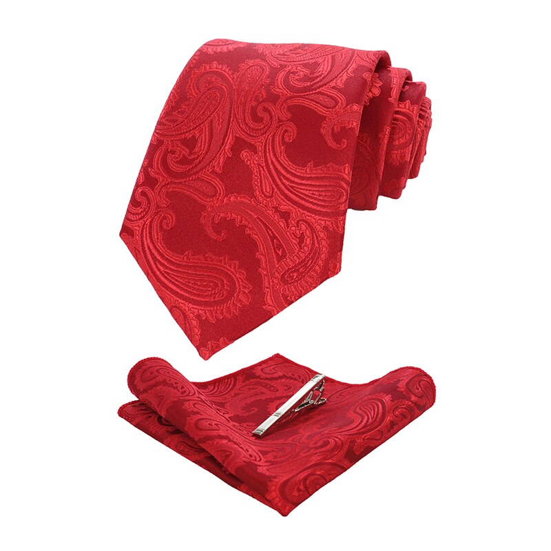 KAMBERFT męskie klasyczne Paisley krawat i kieszeń kwadratowy zestaw czerwony zielony jedwabny krawat żakardowy z krawat klip zestawy wesele krawat: L011