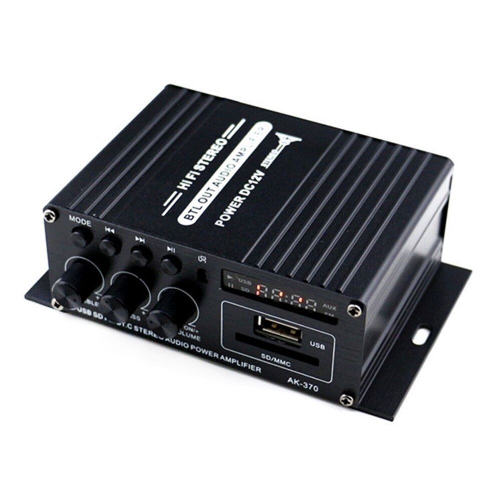 12V Car Audio Amplifier Bluetooth Out Hi-Fi MP3 Radio Stereo Bass Speaker Booster Player for Motorbike Home AK370