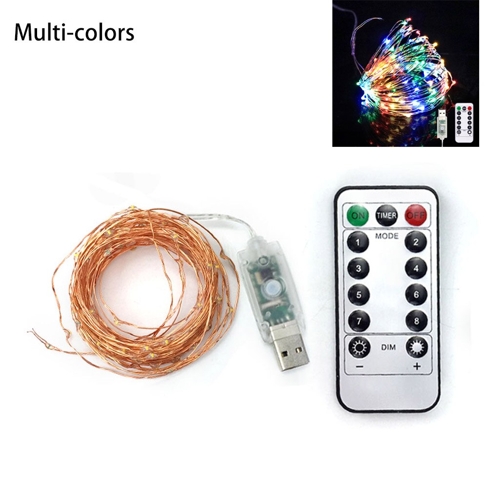 5m/10m usb led-valonauhaa ulkokäyttöön sisäseppele koristeluun keiju/valoketju joulu kuparilankalamppu kaukosäätimellä: Monivärinen / 5m 50 ledit