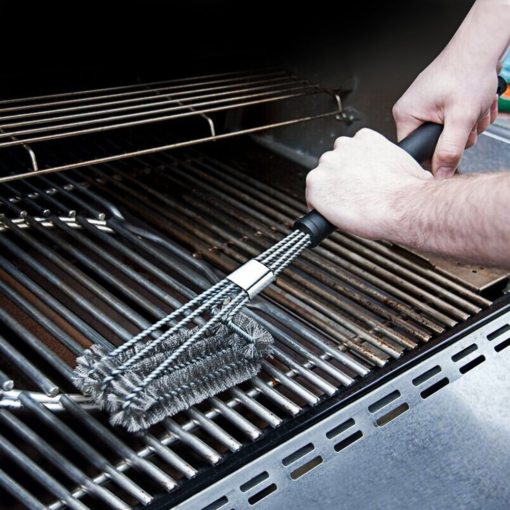 1pc enkelthovedede grillbørster til rengøring og affedtning af grillnet, camping- og køkkenredskaber, rengøring af komfurer