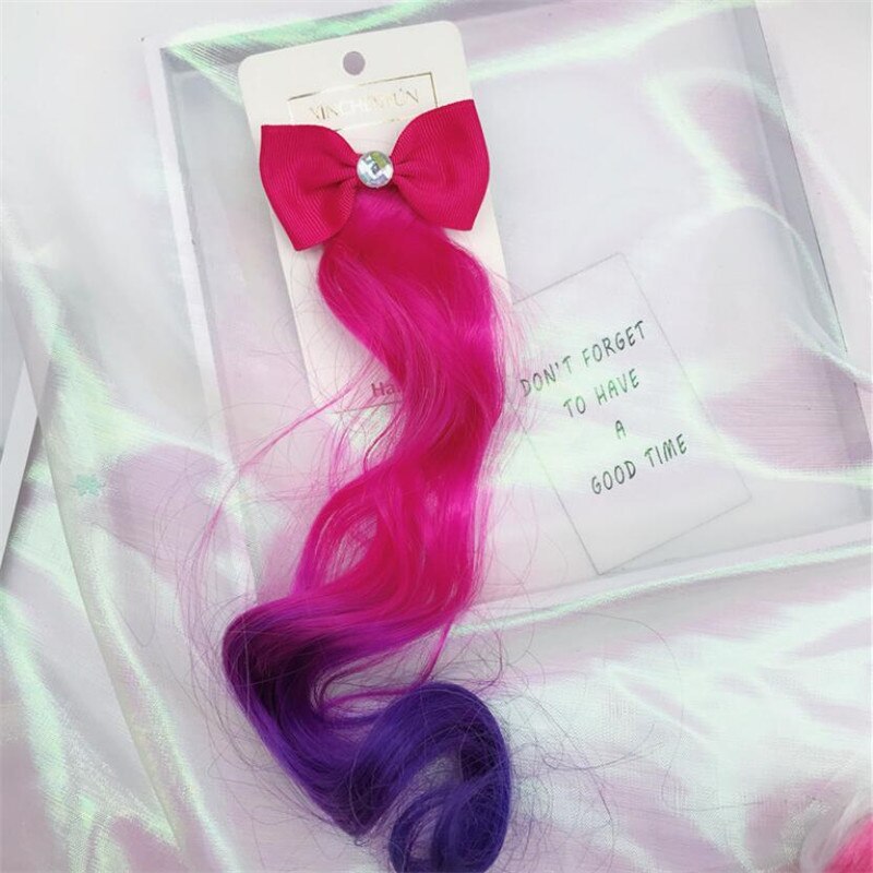 Pinzas para el pelo con pajarita de colores para niña, pinzas trenzadoras para el pelo con alas de purpurina de arcoíris, lazos para el pelo de princesa, peluca larga, horquillas, herramienta trenzada: Rojo rosado